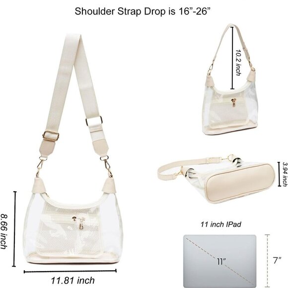 Clear Shoulder Bag TPU Leather 11.81X8.66X3.94 Women's Stadium Approved - Picture 2 of 7